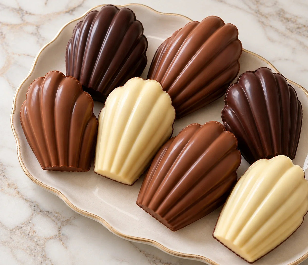 Madeleines avec coque en chocolat : la technique pour une coque brillante et croquante