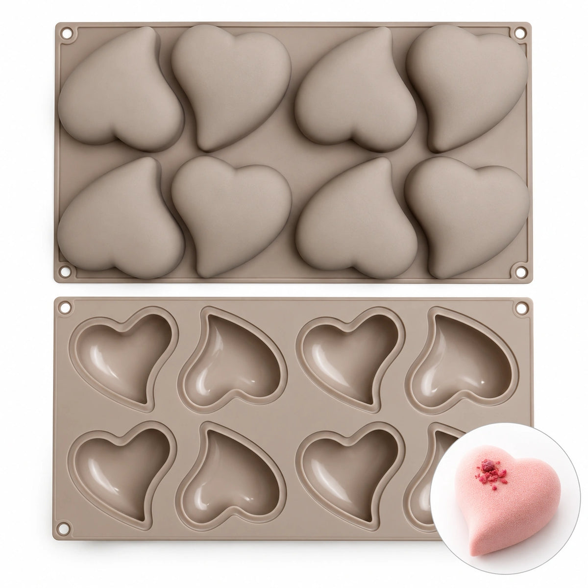 Moule silicone 8 cœurs bombés pour entremets