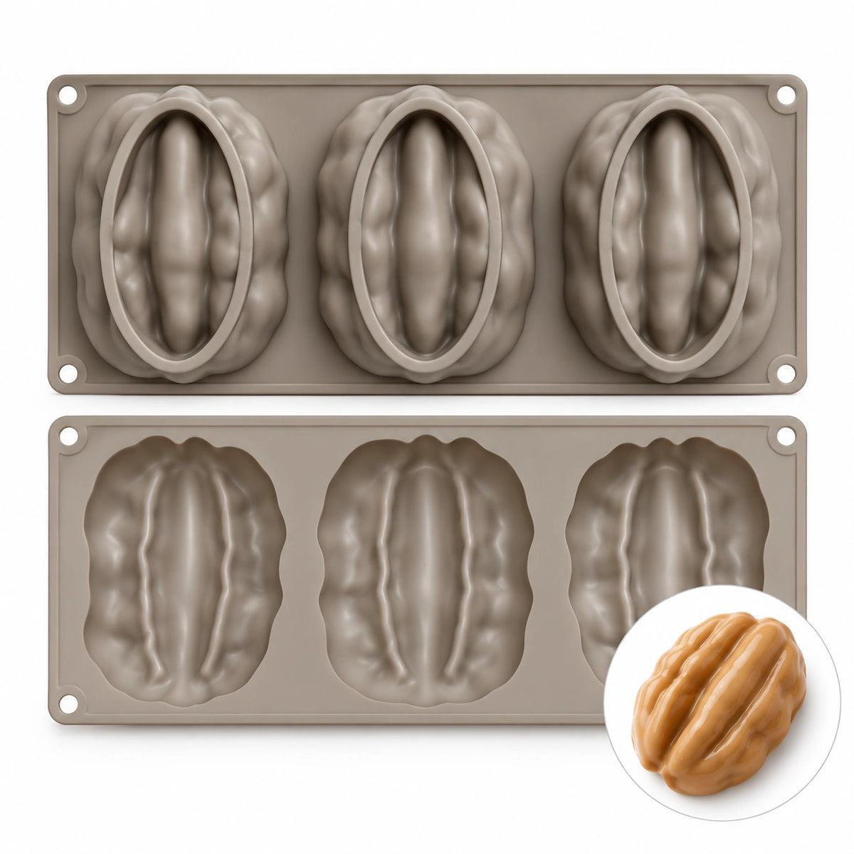 Moule silicone trompe-l'œil noix de pécan 3 empreintes