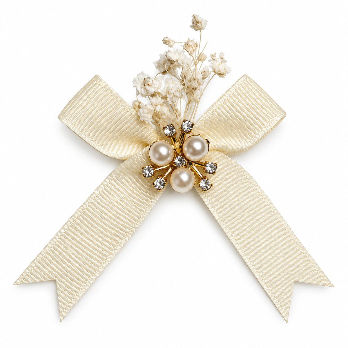 Nœud décoratif Bijou blanc crème et or lot de 12