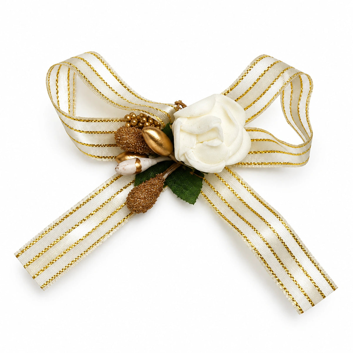 Nœud bouton de rose or et blanc lot de 12