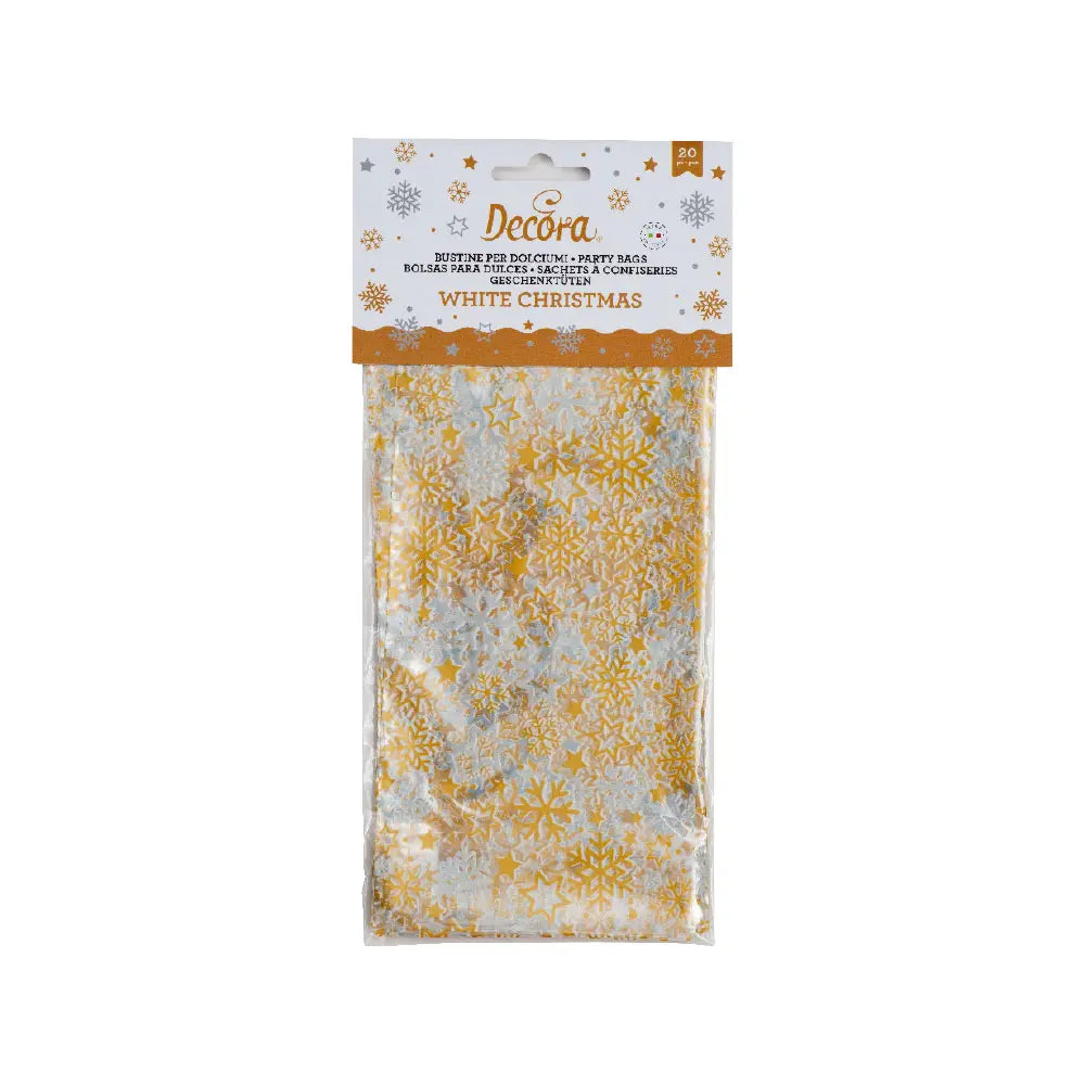 Sachets pour biscuits blanc et or flocons Decora