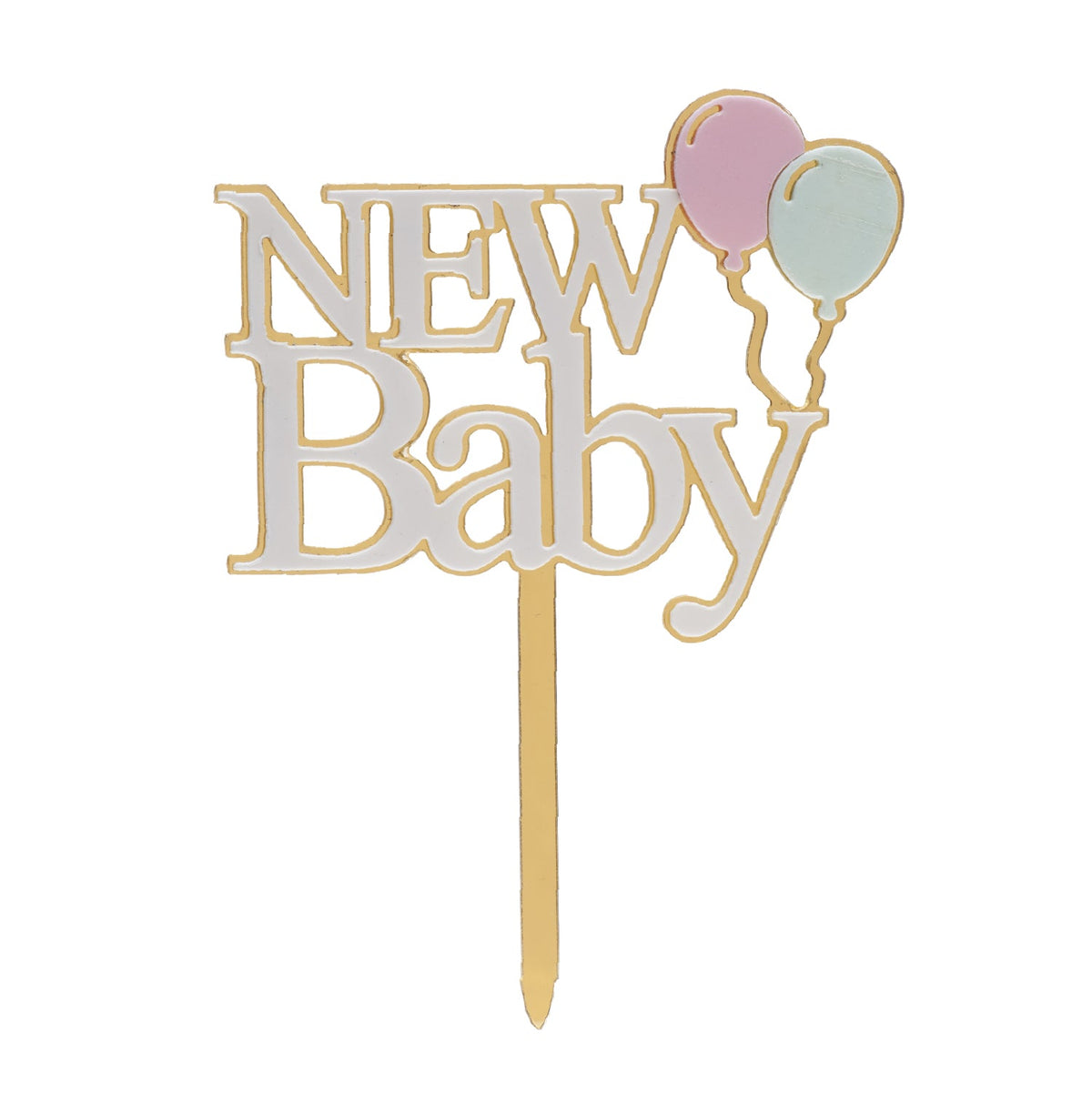 Cake Topper New Baby Doré et Blanc 10 x 14 cm – Dekora