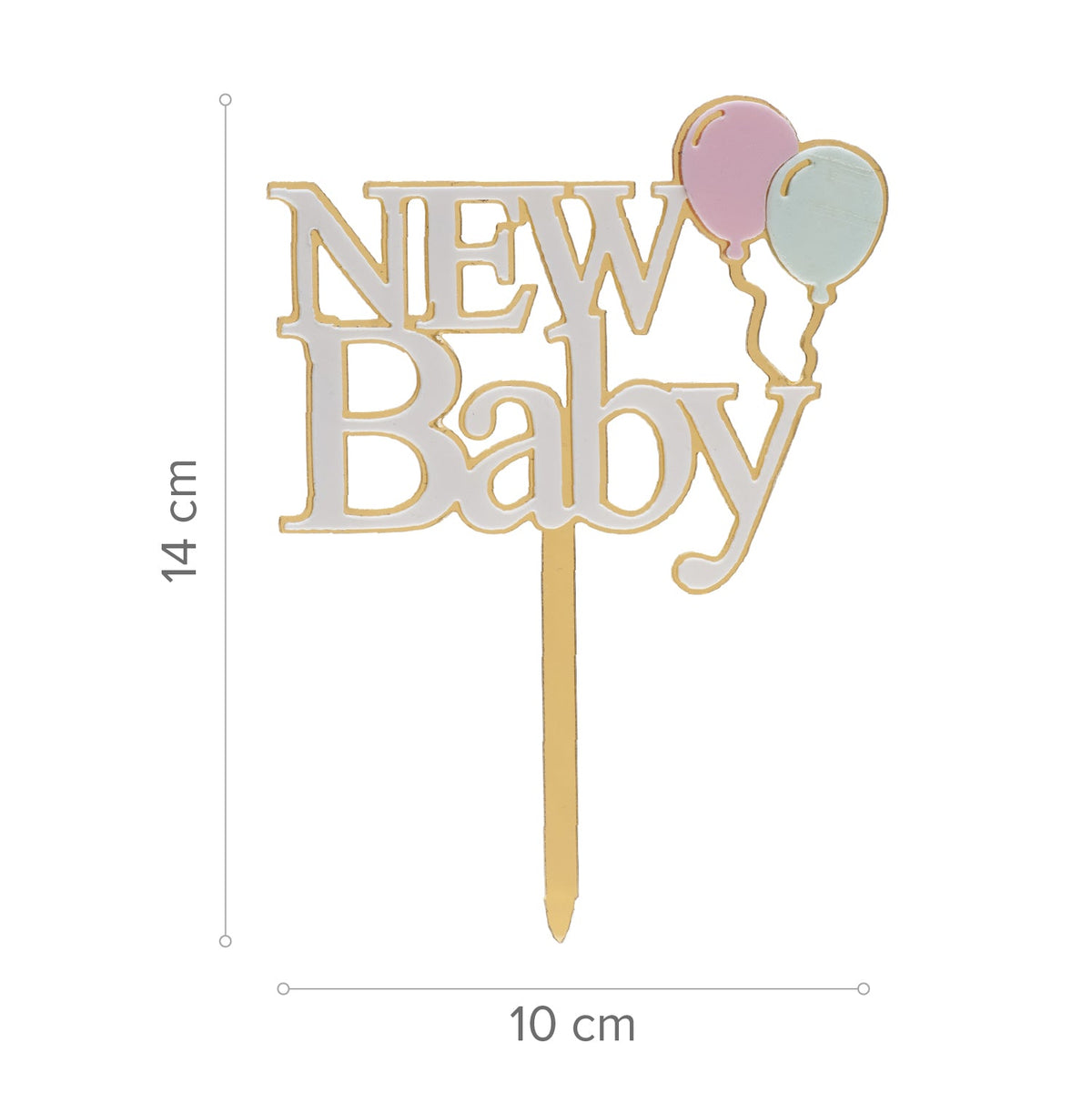 Cake Topper New Baby Doré et Blanc 10 x 14 cm – Dekora