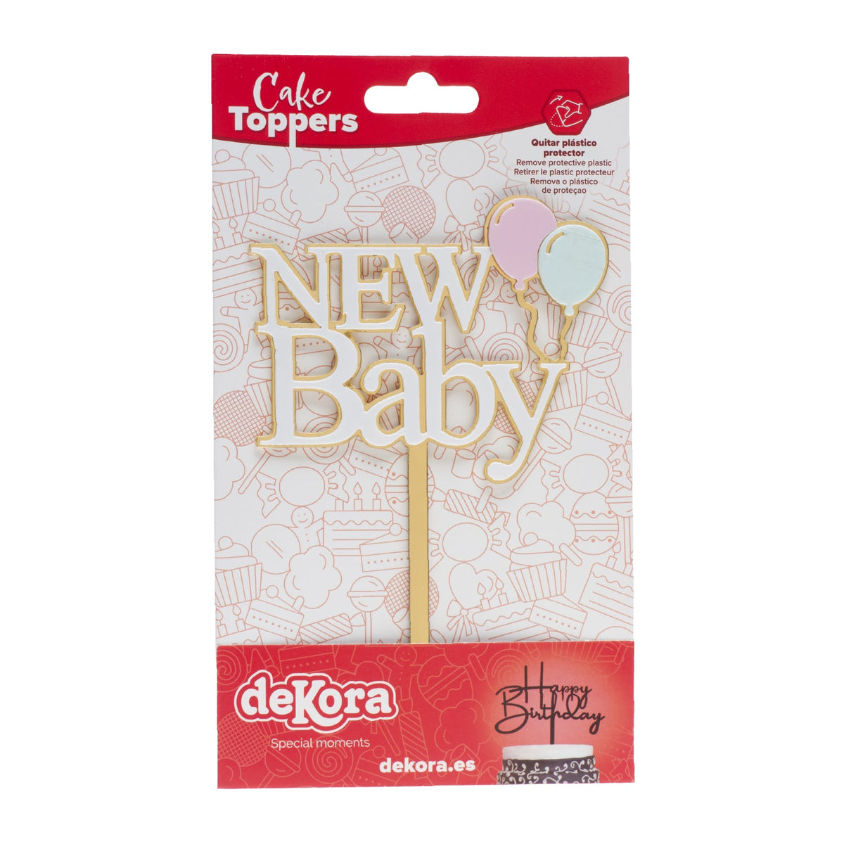 Cake Topper New Baby Doré et Blanc 10 x 14 cm – Dekora