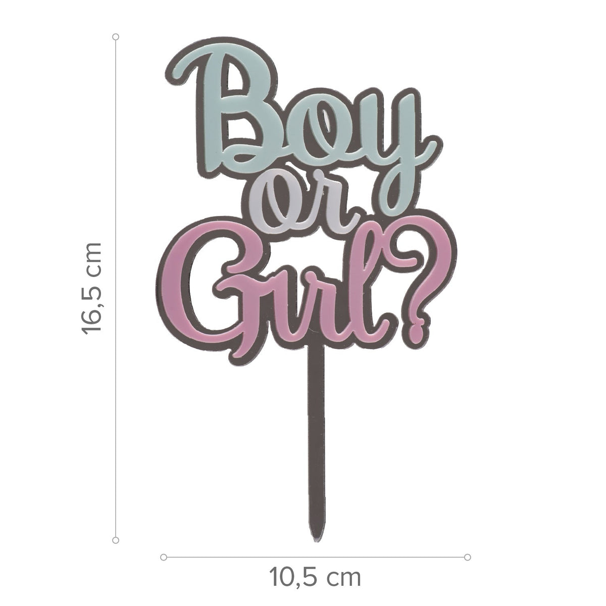Cake Topper Garçon ou Fille Argent, Rose et Bleu 10,5 x 16,5 cm – Dekora
