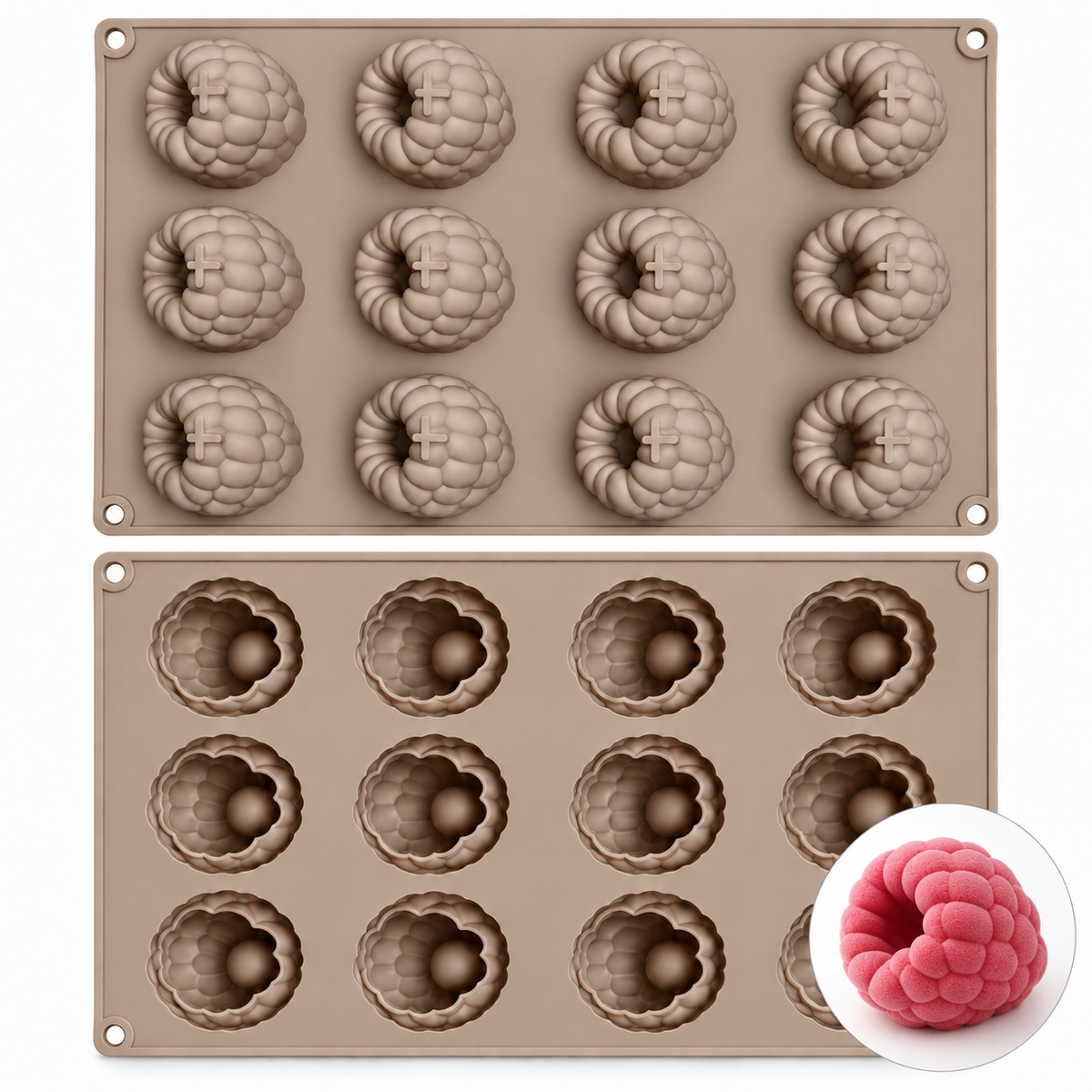 Moule silicone trompe-l'œil framboise 12 empreintes