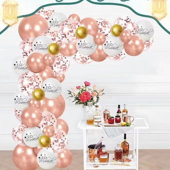 Arche de ballons Eid Mubarak rose gold/or/blanc x50
