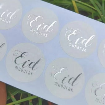 Stickers Argent/blanc Eid Mubarak x10
