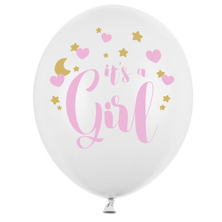 Ballons blancs et rose gold It's a Girl x6 PartyDeco
