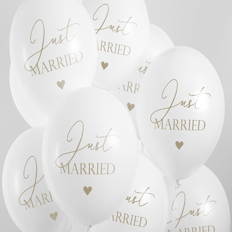 Ballons blancs et or Just Married x6