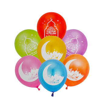 Ballons multicolores Eid Mubarak x7