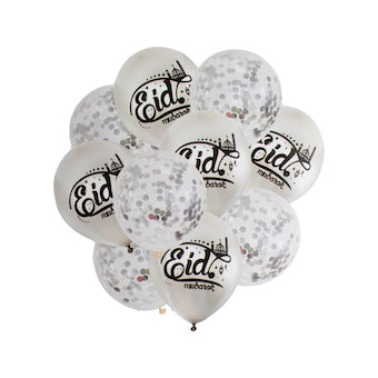 Ballons mix argent et blanc Eid Mubarak