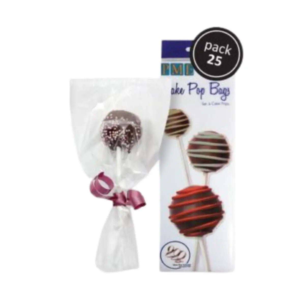 Sacs longs à cake pops et attaches argent x25 PME