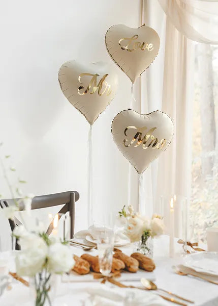 Ballons aluminium cœurs Mr & Mrs mariage x2 PartyDeco