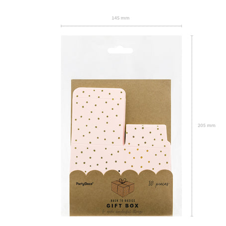 Boîtes rose pâle à pois dorés x10