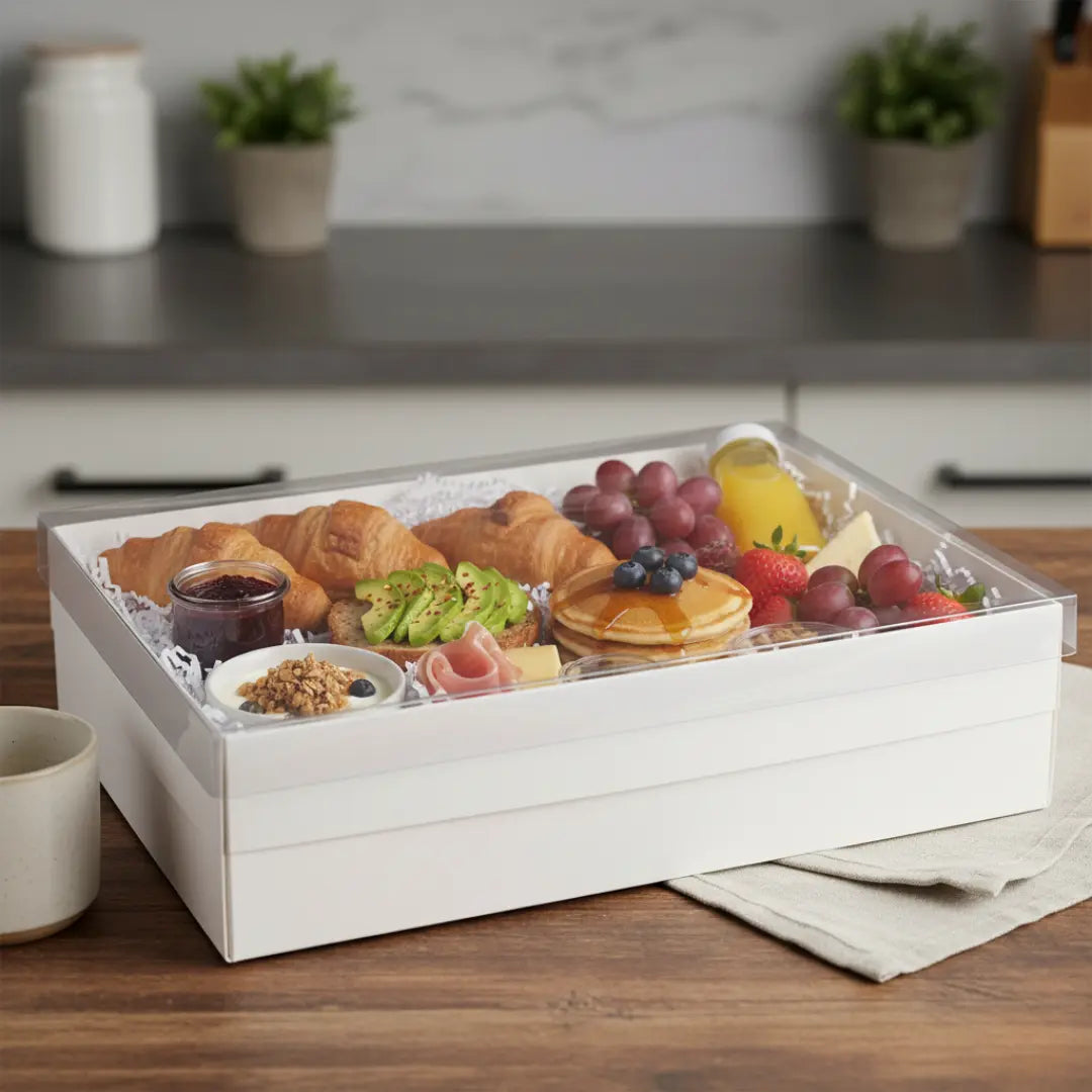 Boîte à offrir 40 x 30 cm carton blanc et couvercle transparent