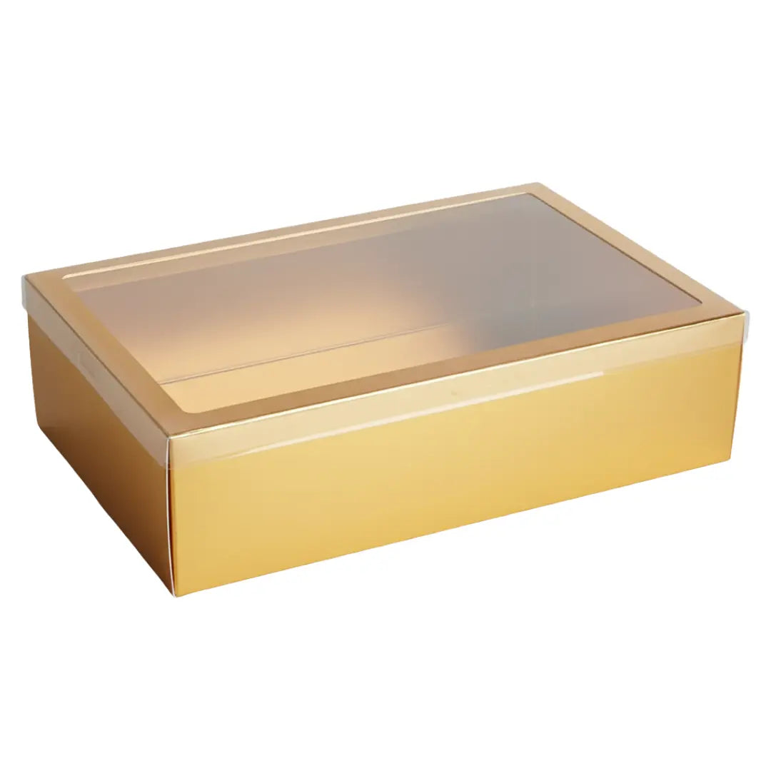 Boîte à offrir 40 x 30 cm carton doré et couvercle transparent
