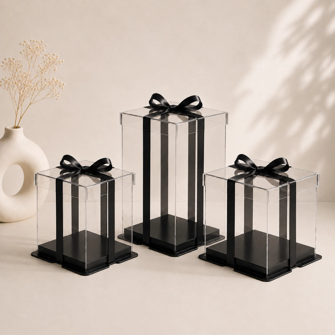 Boîte à gâteau vitrine carrée noire