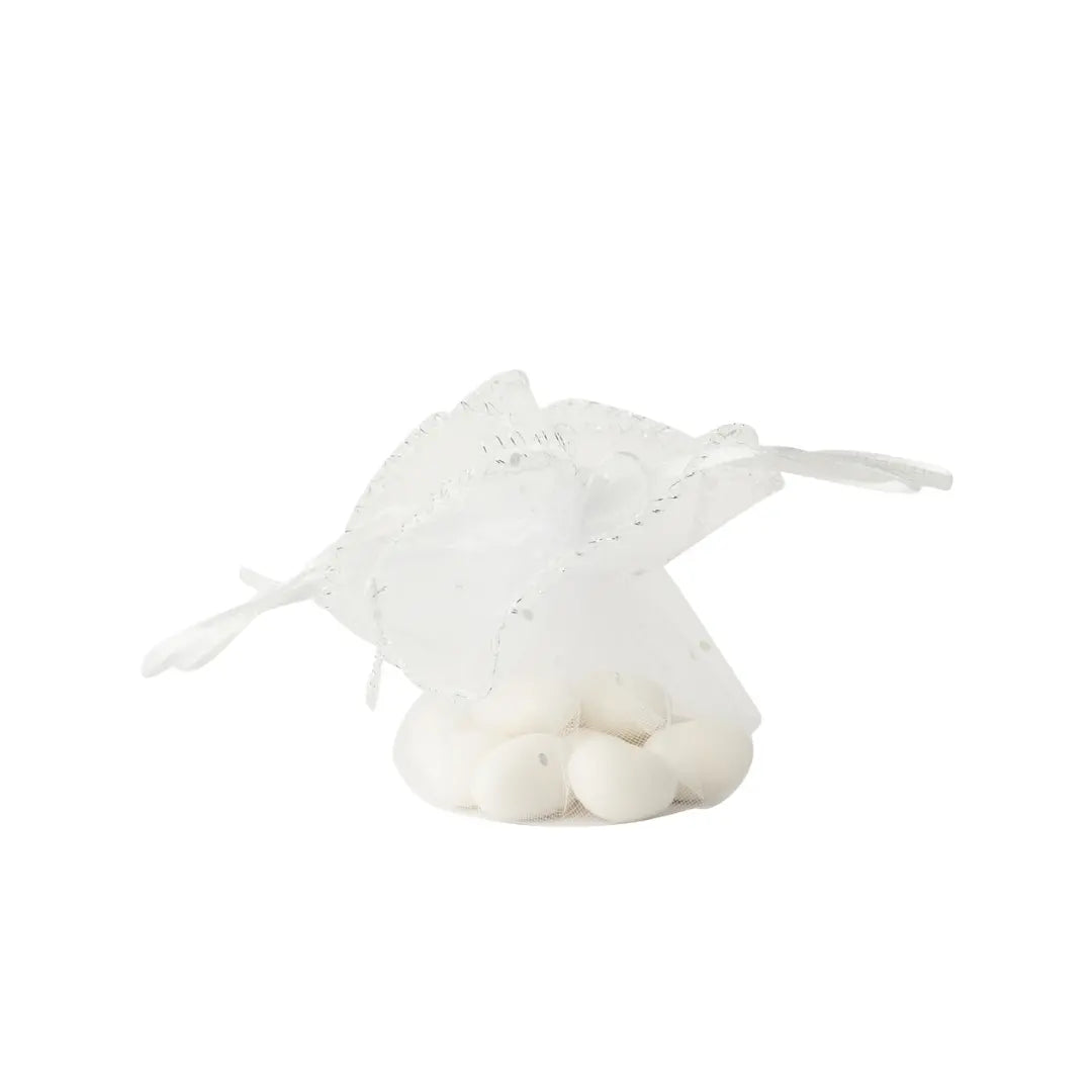 Bonbonnière en tulle Bourse Blanc avec ruban x10