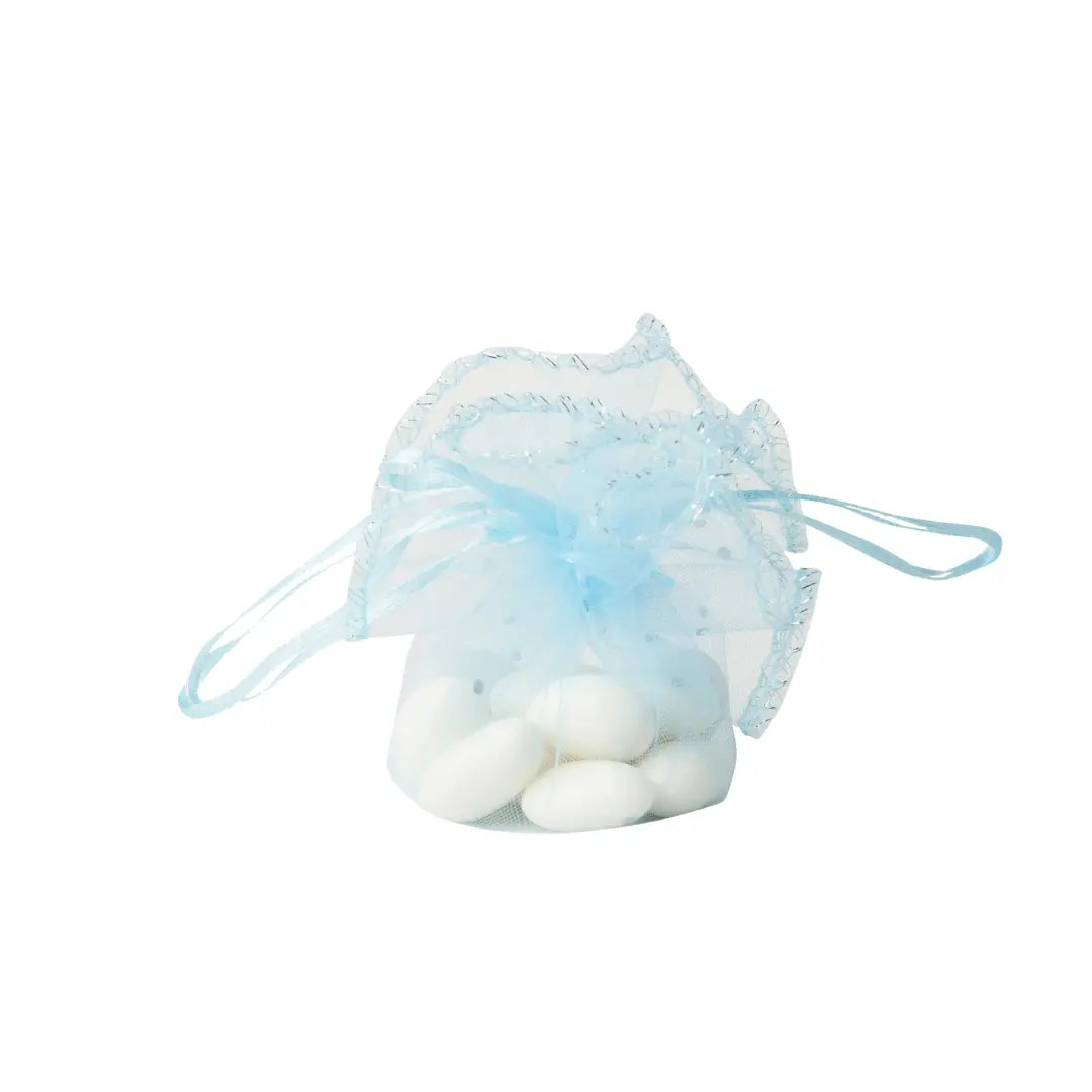 Bonbonnières en tulle bourse bleu avec ruban x10