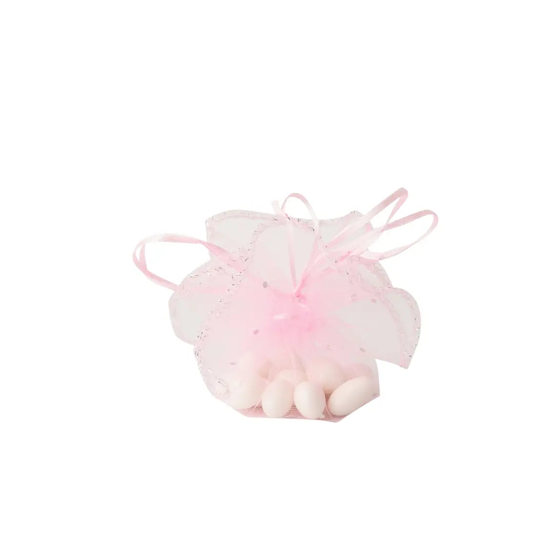 Bonbonnières en tulle bourse rose avec ruban x10