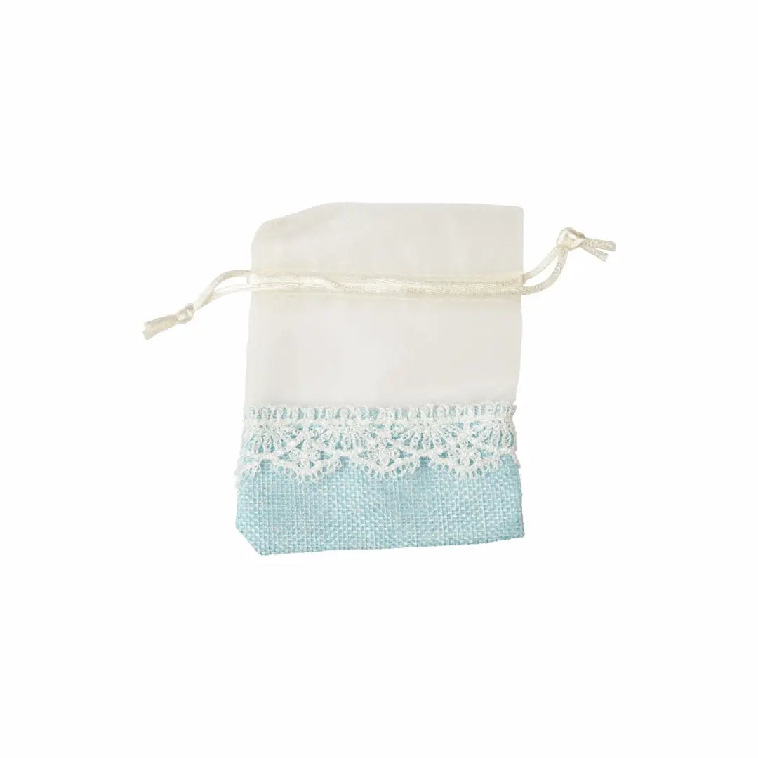 Bonbonnières pochon jute et tulle bleu x10