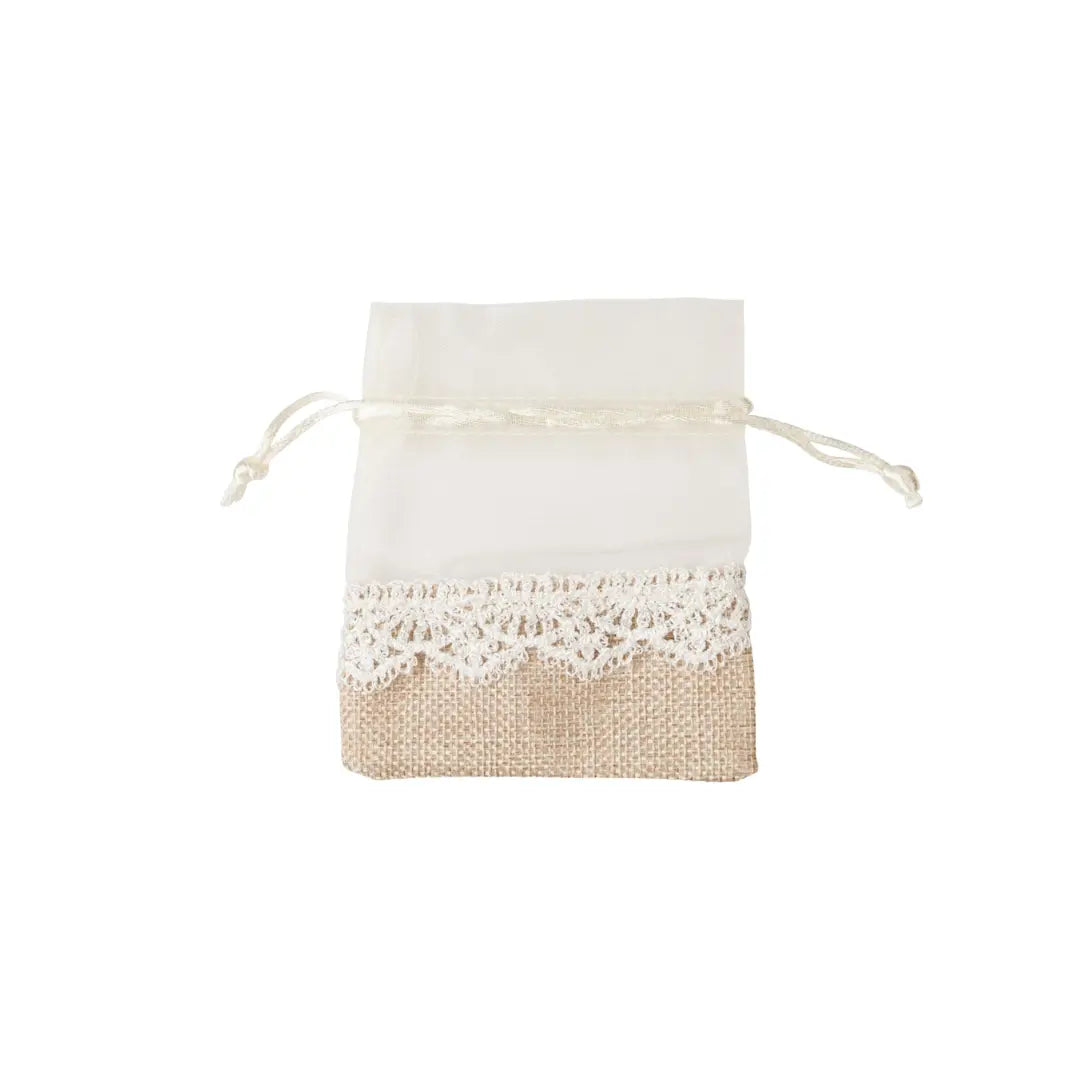 Bonbonnières pochon jute et tulle naturel x10