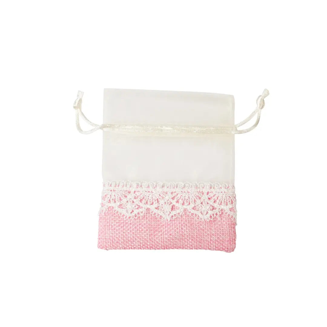 Bonbonnières pochon jute et tulle rose x10