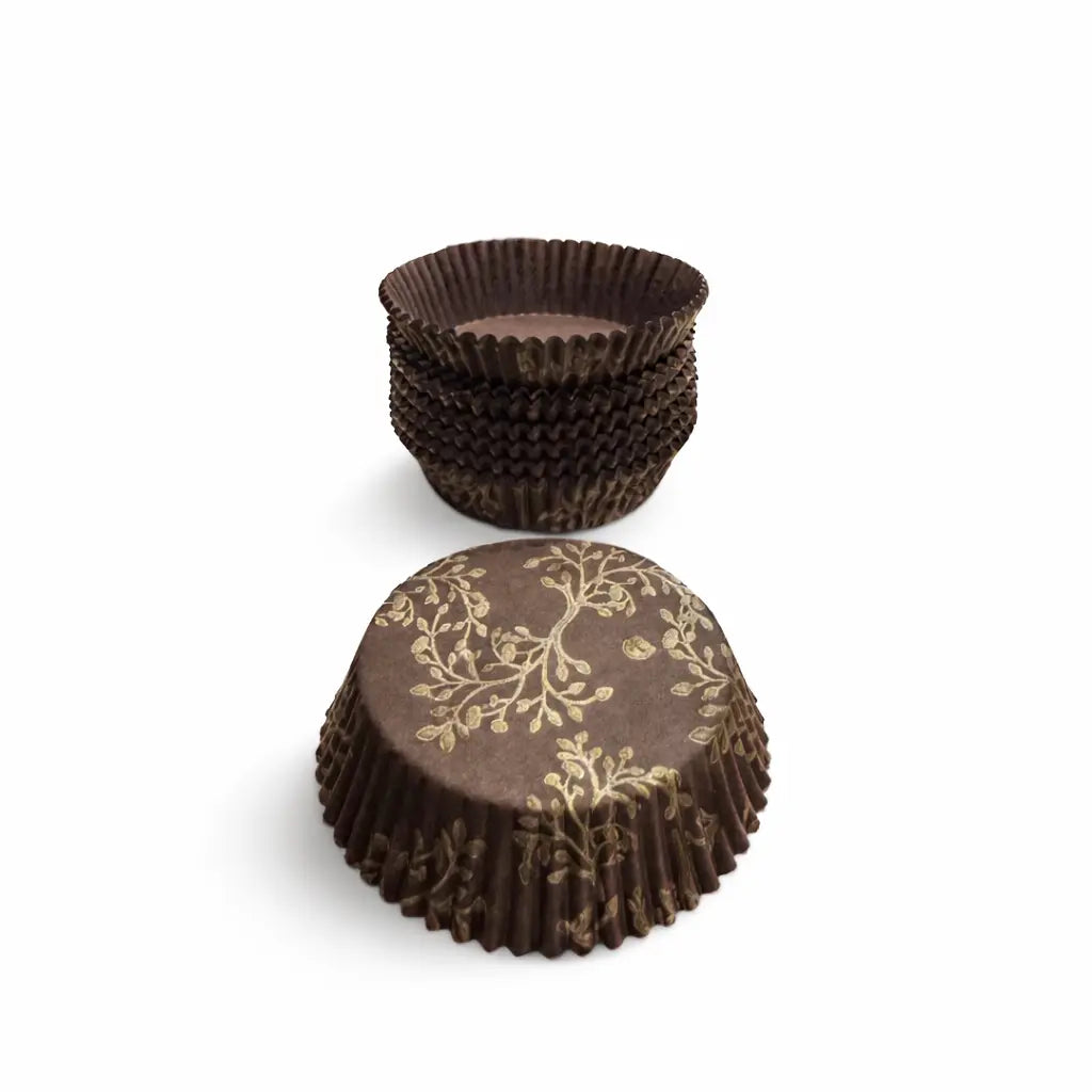Caissettes à tartelettes marron motifs or 6 cm lot de 100