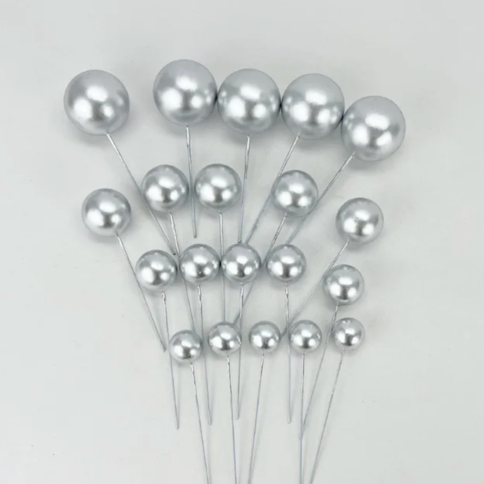 Topper boules argent pour gâteau