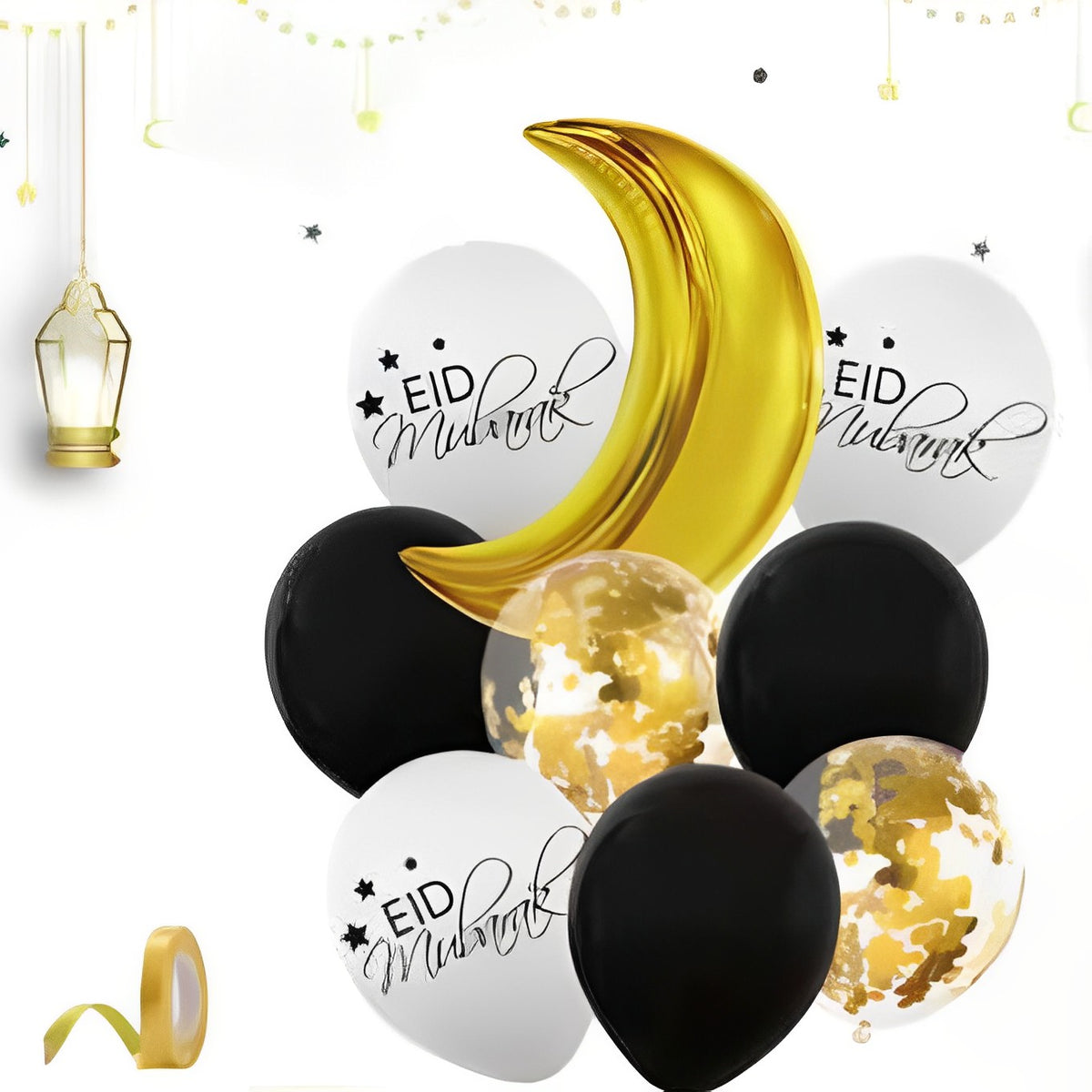 Composition de ballons Noir/Or/blanc x9