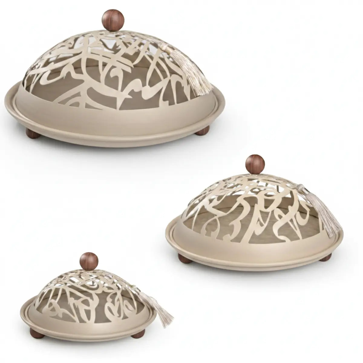 Set de 3 plats cloche « Calligraphie » greige Diyafa