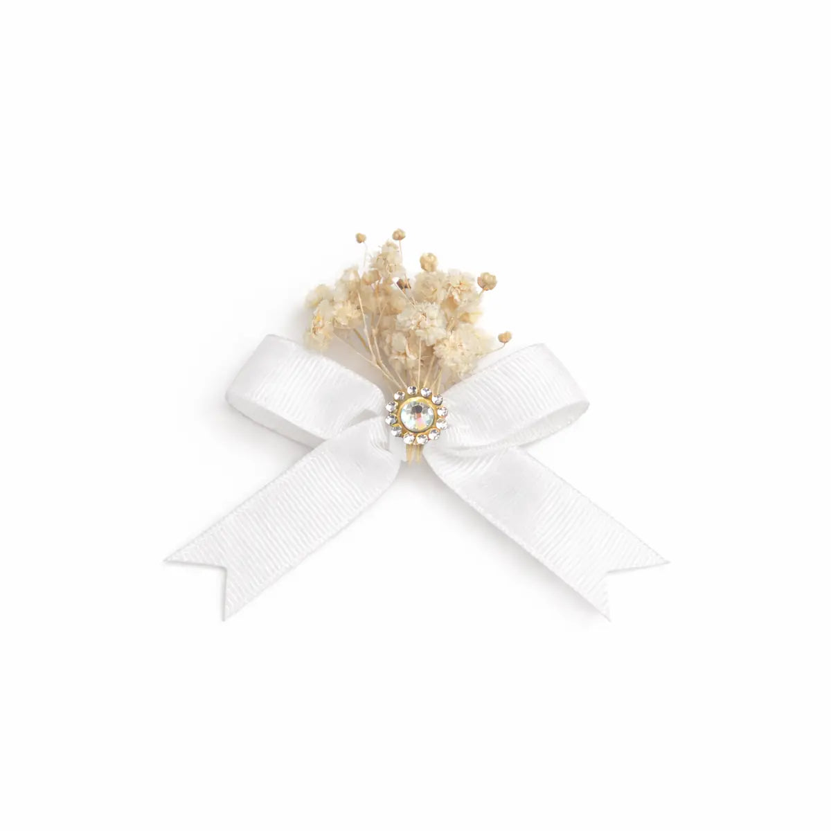 Nœud décoratif blanc avec gypsophile et strass lot de 10