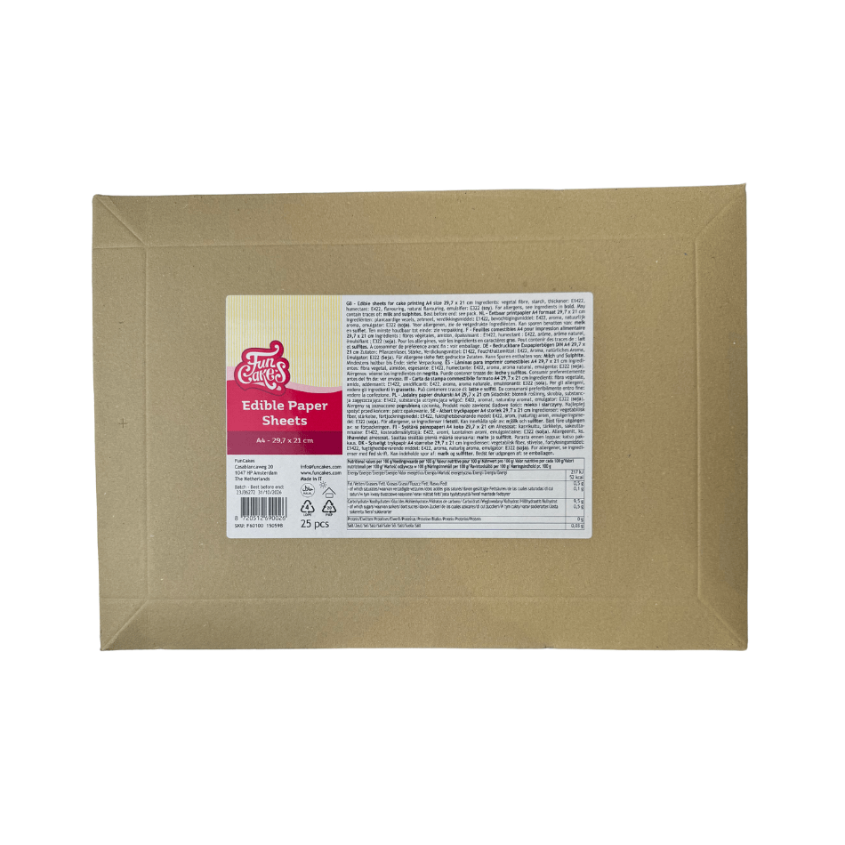 Feuilles comestibles A4 pour impression alimentaire x25 FunCakes