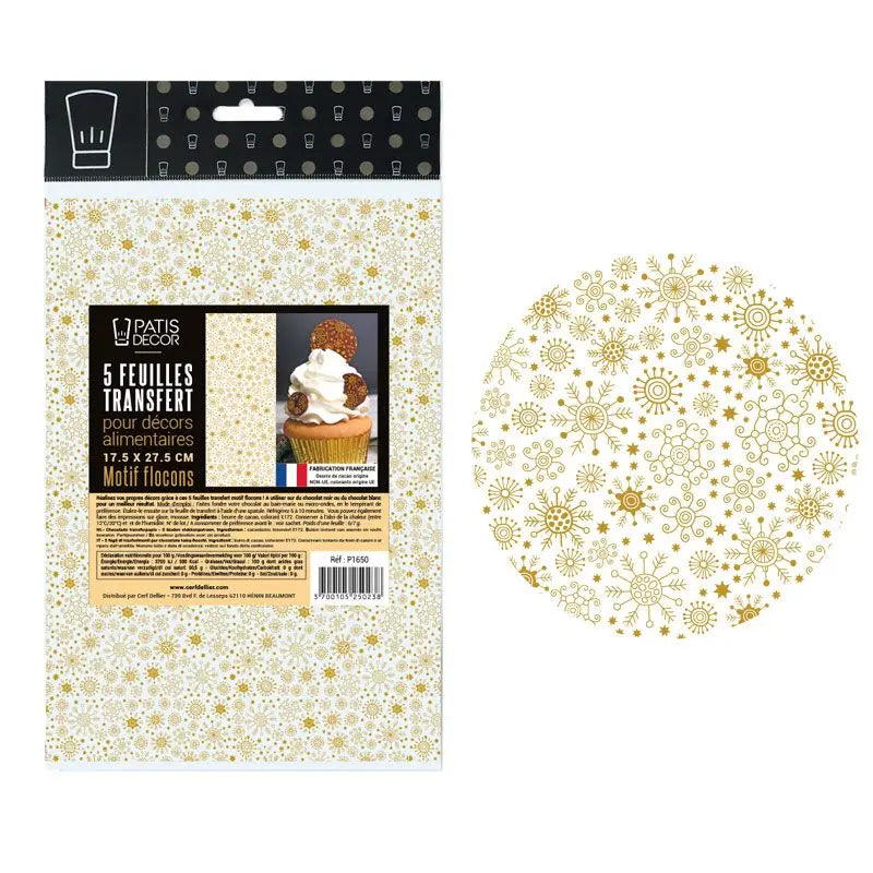 Feuilles de transfert chocolat flocons Patisdecor
