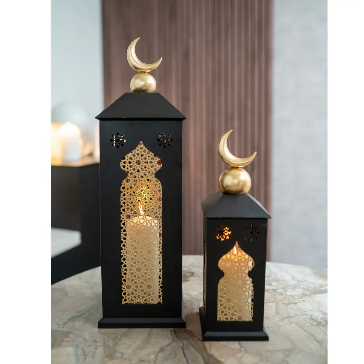 Lanternes Anaqa noir et or x2