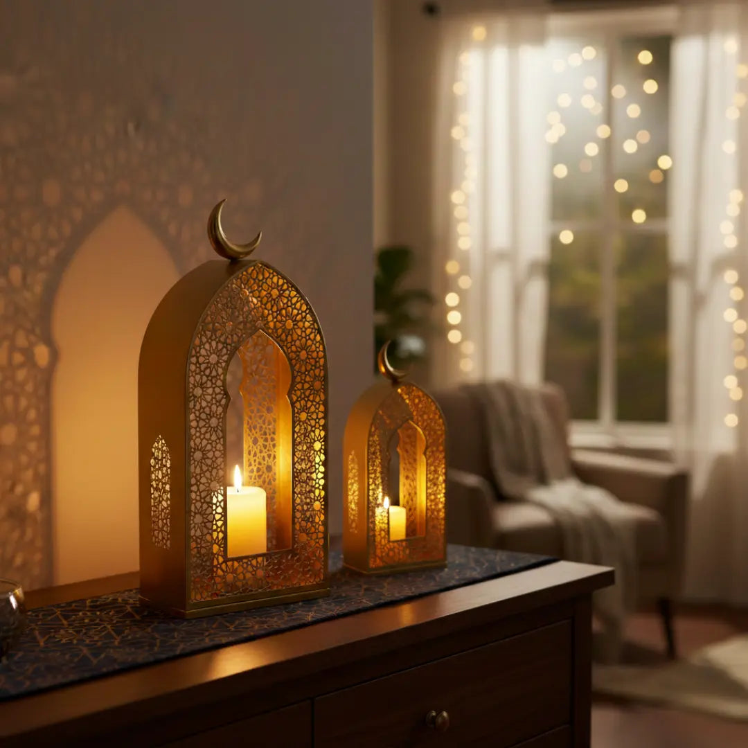 Lanternes décoratives Ramadan Manar dorées x2