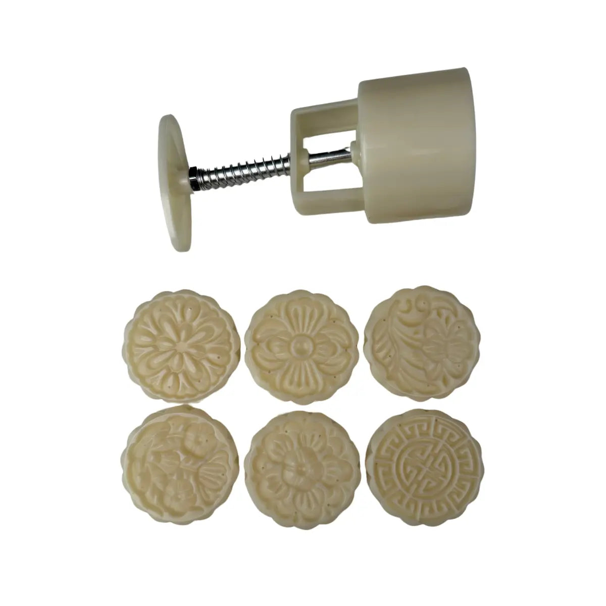 Moule mooncake rond à piston 6 motifs pour makrout