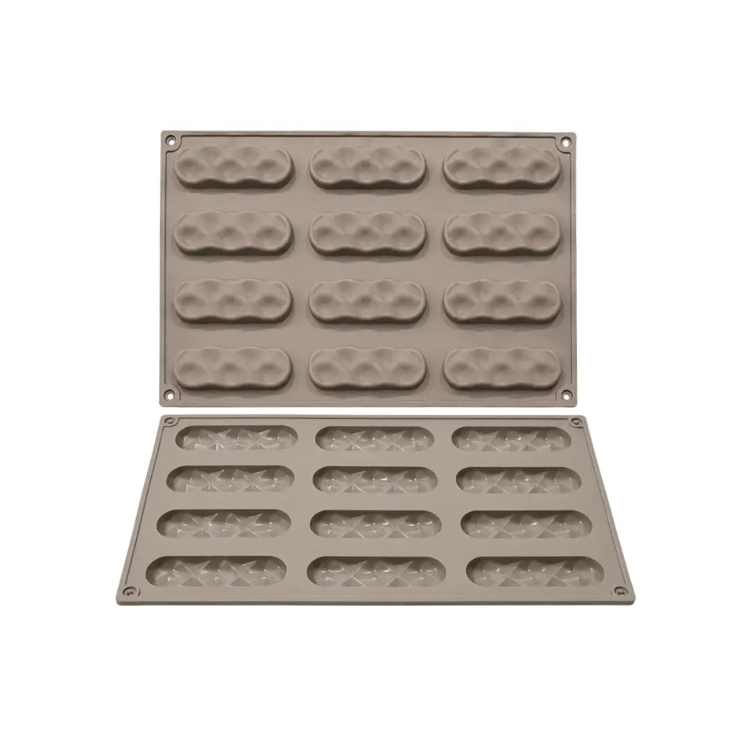 Moule silicone 12 fingers diamant pour desserts modernes, entremets et créations pâtissières élégantes.