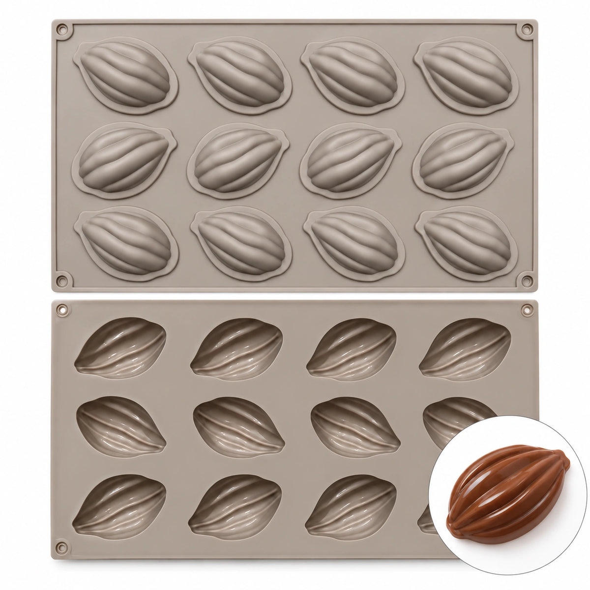 Moule silicone trompe-l'œil cabosse de cacao 12 empreintes