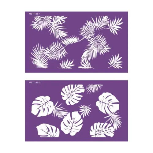 Pochoirs Mesh Stencil feuilles tropicales lot de 2