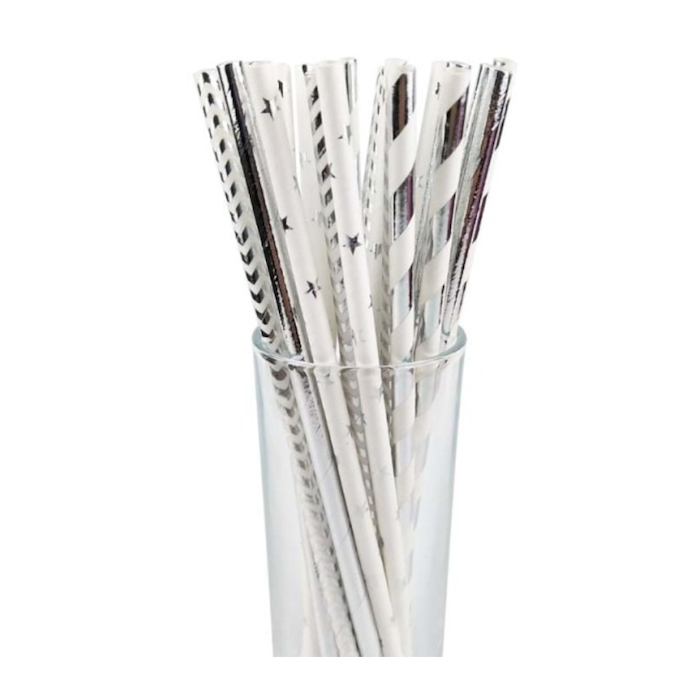 Pailles en papier argent métallisé x20