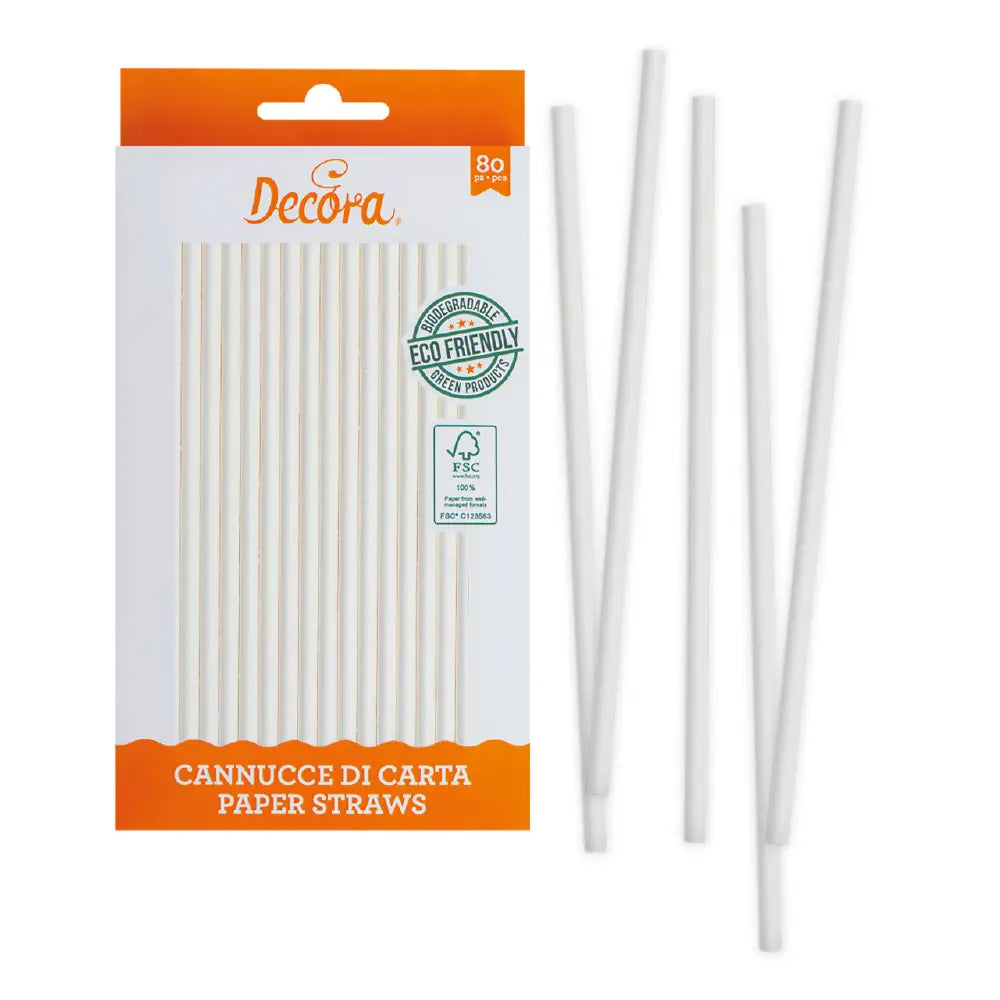 Pailles en papier blanches x80 Decora