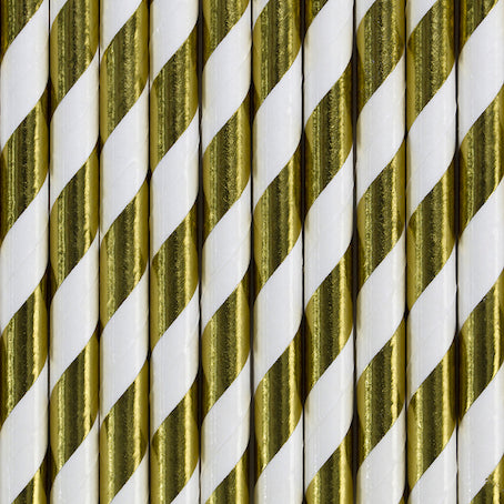 Pailles en papier Or à stries x12