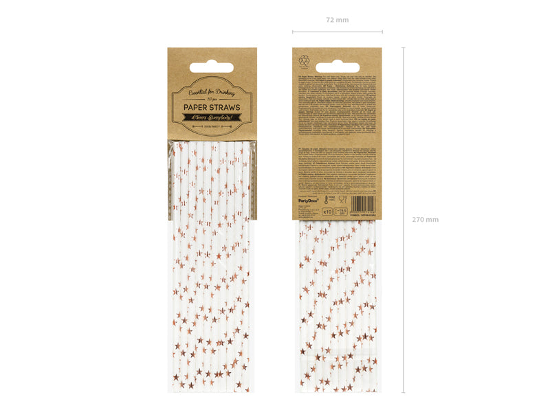 Pailles en papier étoiles or rose x10
