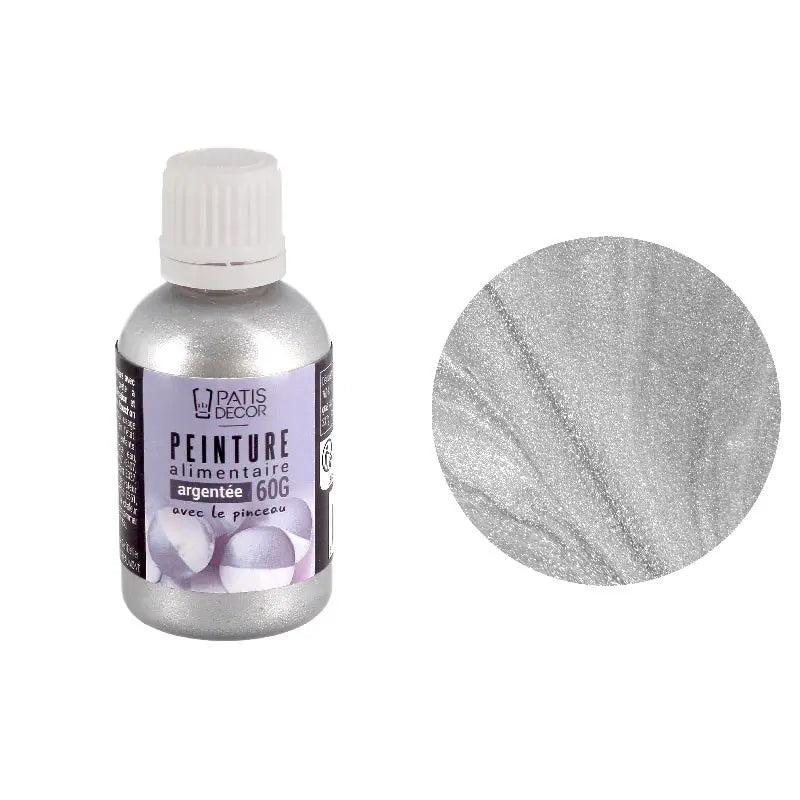 Peinture alimentaire argent avec pinceau Patisdecor