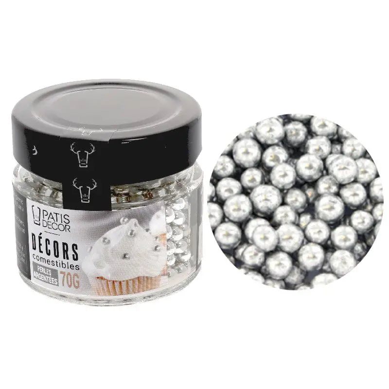 Perles argentées comestibles 70 g Patisdécor