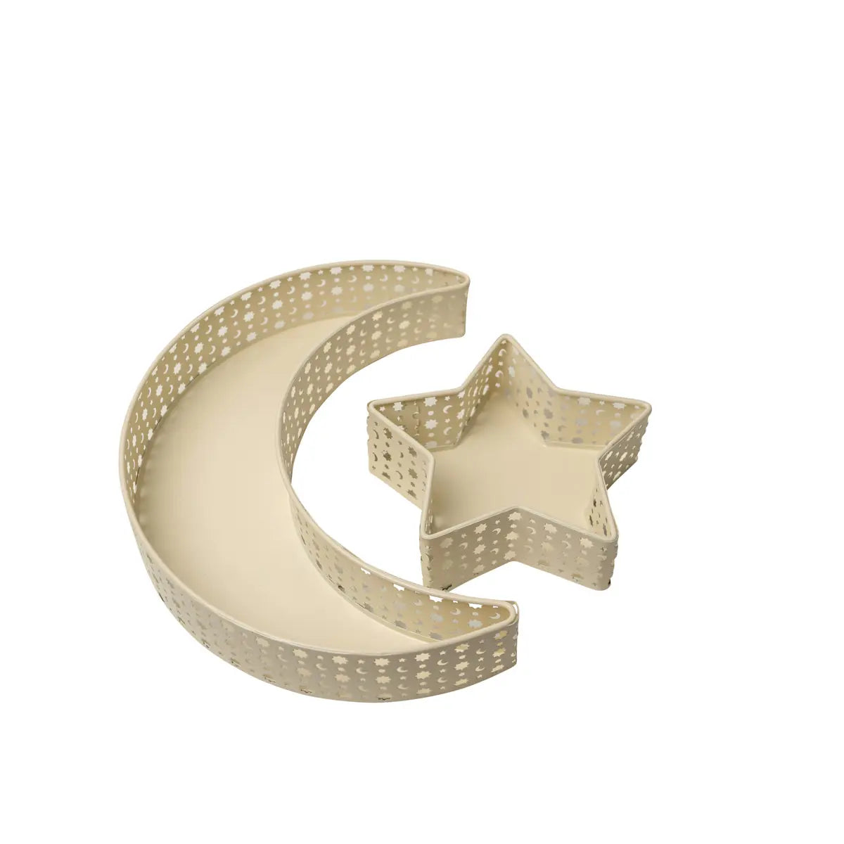 Plateaux lune et étoile blancs en métal lot de 2