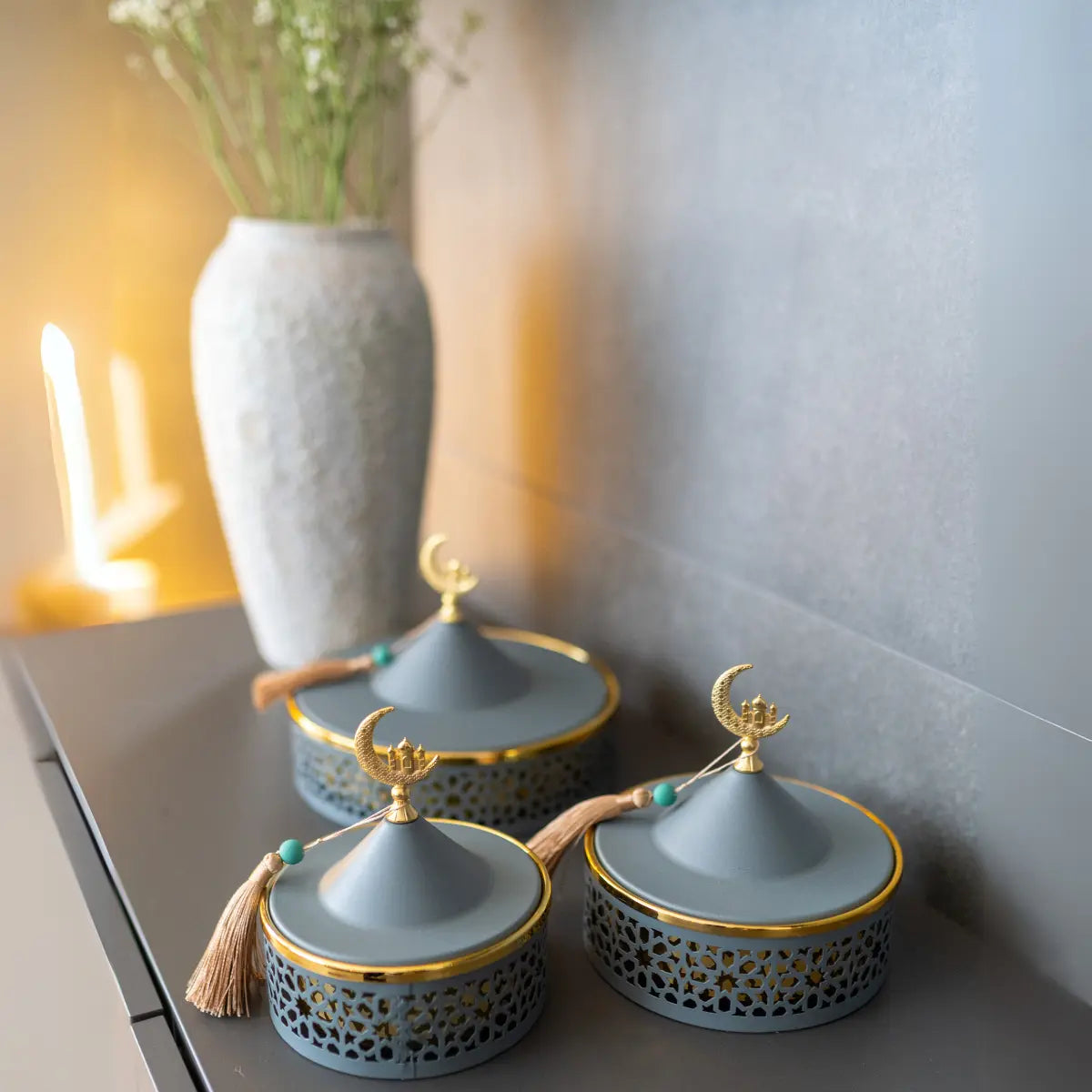 Plats de service avec couvercle bleu gris x3
